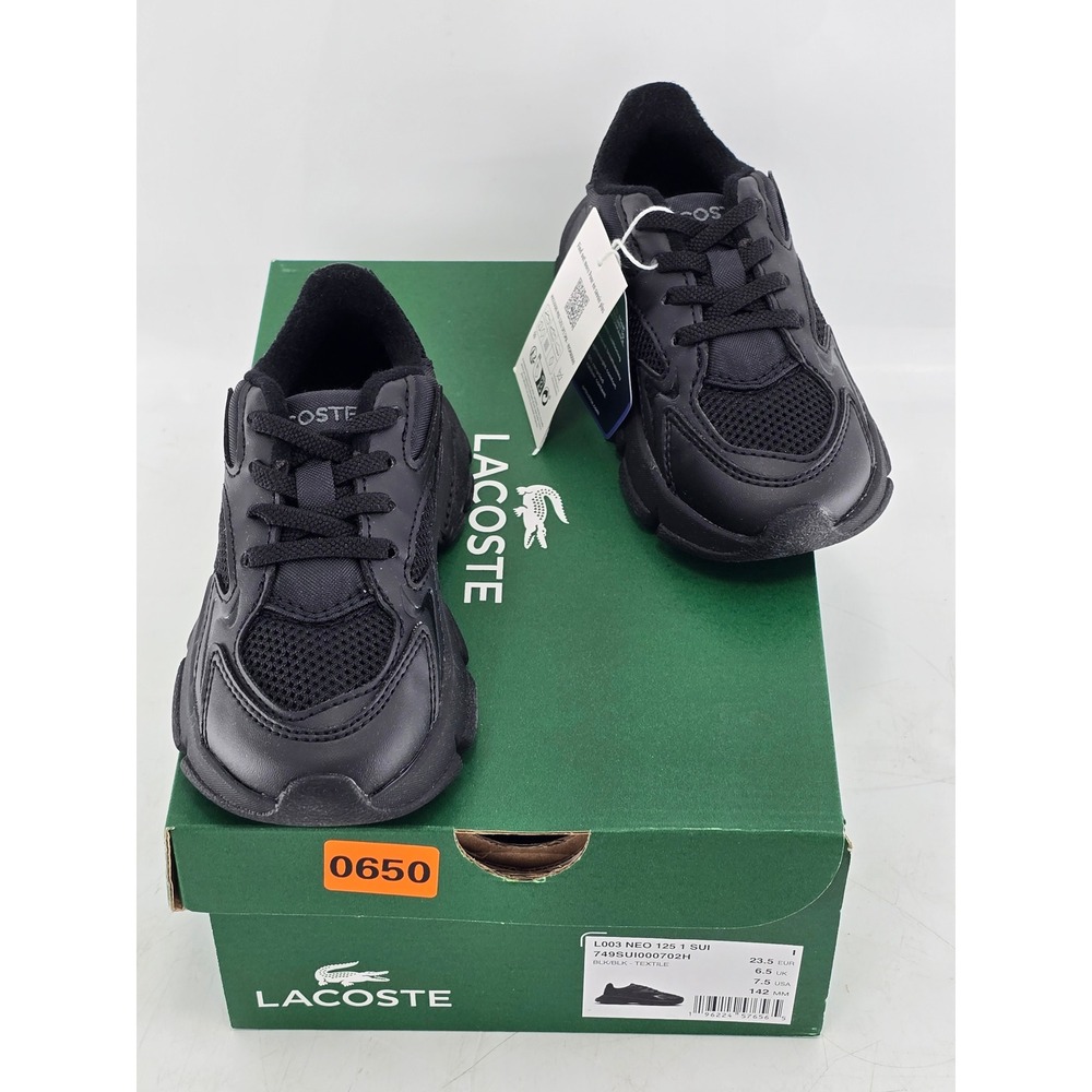 Lacoste L003 Neo 125 1 SUI Kids‎ 7.5 Black Sneakers 749SUI000702H - New